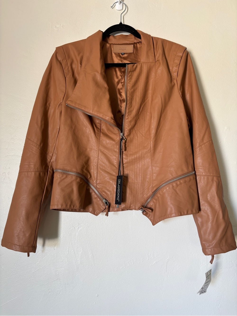 BLANCNYC Tan Zip Detailed Faux Leather Jacket, Size XL